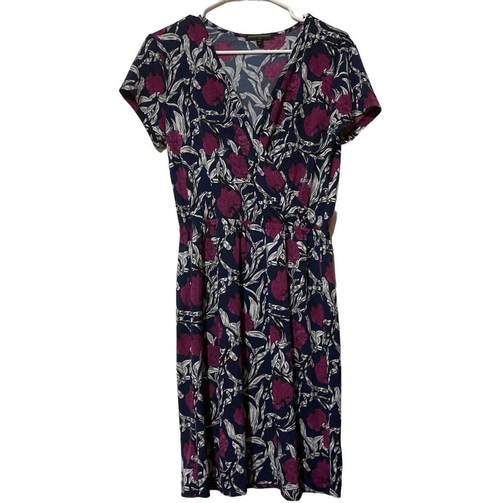 Banana Republic‎ Purple & Blue Floral Faux Wrap Dress Knee-Length